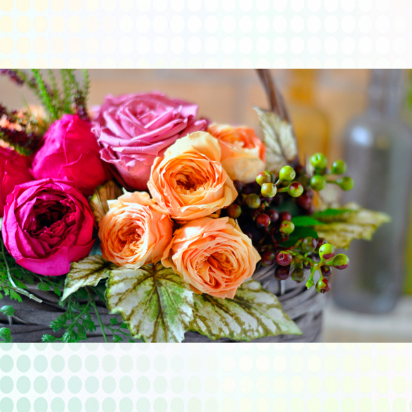 カゴ プリザーブドフラワーアレンジメント